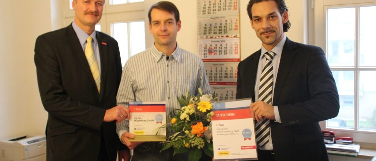 Kammer-Hauptgeschäftsführer Burghard Grupe, ing-tec-Geschäftsführer Andreas Becker und Dennis Hausmann, Verkaufsleiter der Schlüterschen Marketing Services Magdeburg GmbH Kammer-Hauptgeschäftsführer Burghard Grupe, ing-tec-Geschäftsführer Andreas Becker und Dennis Hausmann, Verkaufsleiter der Schlüterschen Marketing Services Magdeburg GmbH