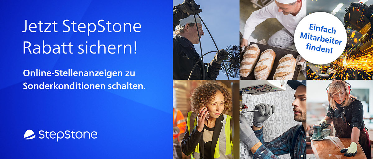 Dank des Rahmenvertrags zwischen ZDH und StepStone können Handwerksbetriebe und -organisationen bei Online-Anzeigen bis 31. Dezember 2021 Geld sparen. StepStone; ZDH; Anzeigen; Stellenanzeigen; Online
