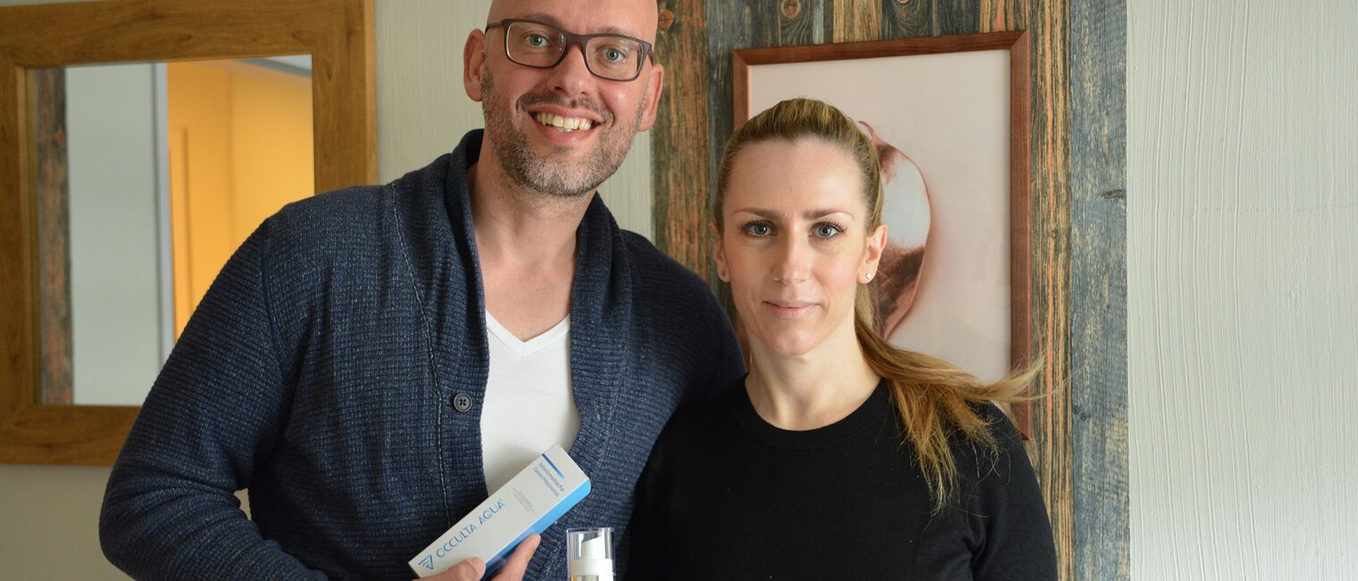 Franziska Wille und Daniel Günther mit der von ihnen entwickelten Gesichtscreme. Franziska Wille und Daniel Günther mit der von ihnen entwickelten Gesichtscreme.