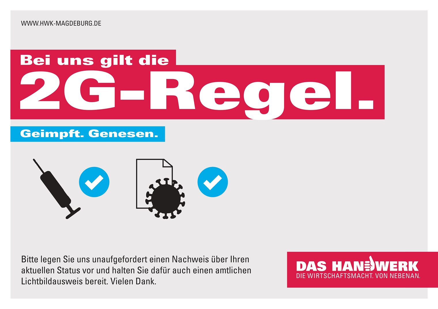 HWK 2G Regel Corona-Plakat 2021