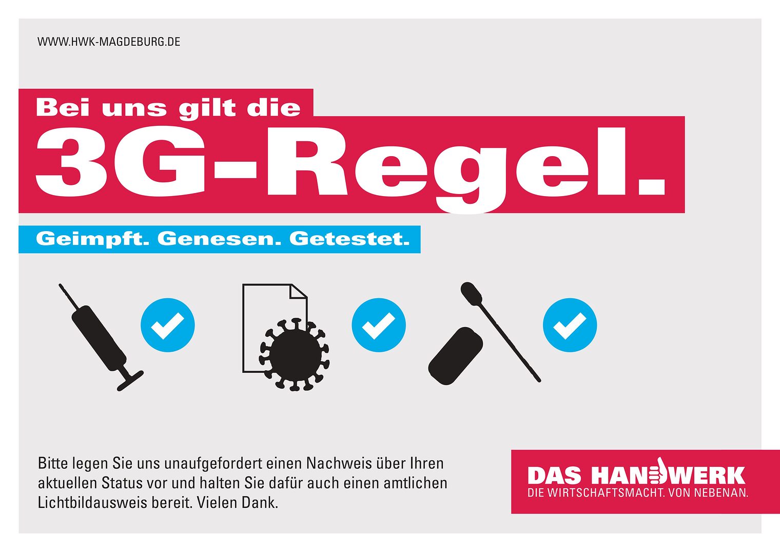 HWK 3G Regel Corona-Plakat 2021