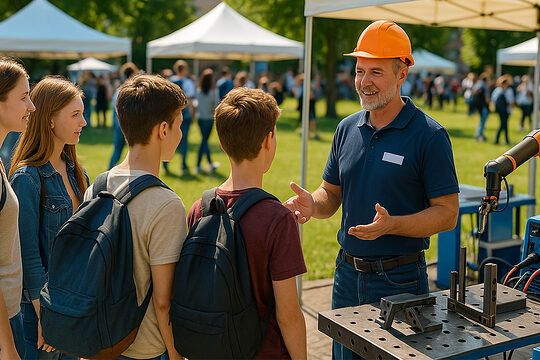 Berufsorientierungsmesse auf dem Gelände der SLM in Barleben mit Schülern und Ausstellern aus der Metall- und Elektrobranche.